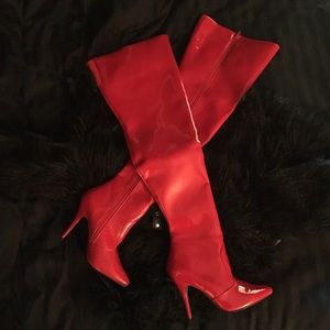 Pleaser Seduce-3010 Red Pat Thigh High Shoes